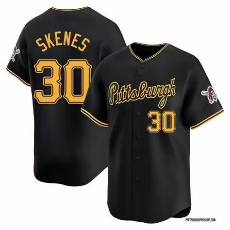 Men%27s Pittsburgh Pirates #30 Paul Skenes Nike Black Cool Base Jersey